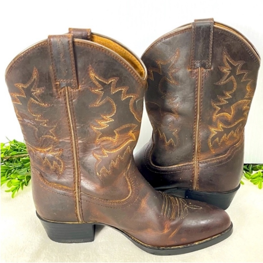 Ariat Heritage Western  Brown Leather Kids Boots Sz 1.5